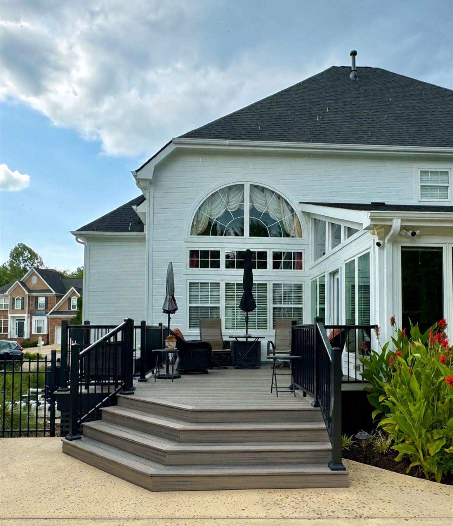 Custom composite deck with black aluminum rails